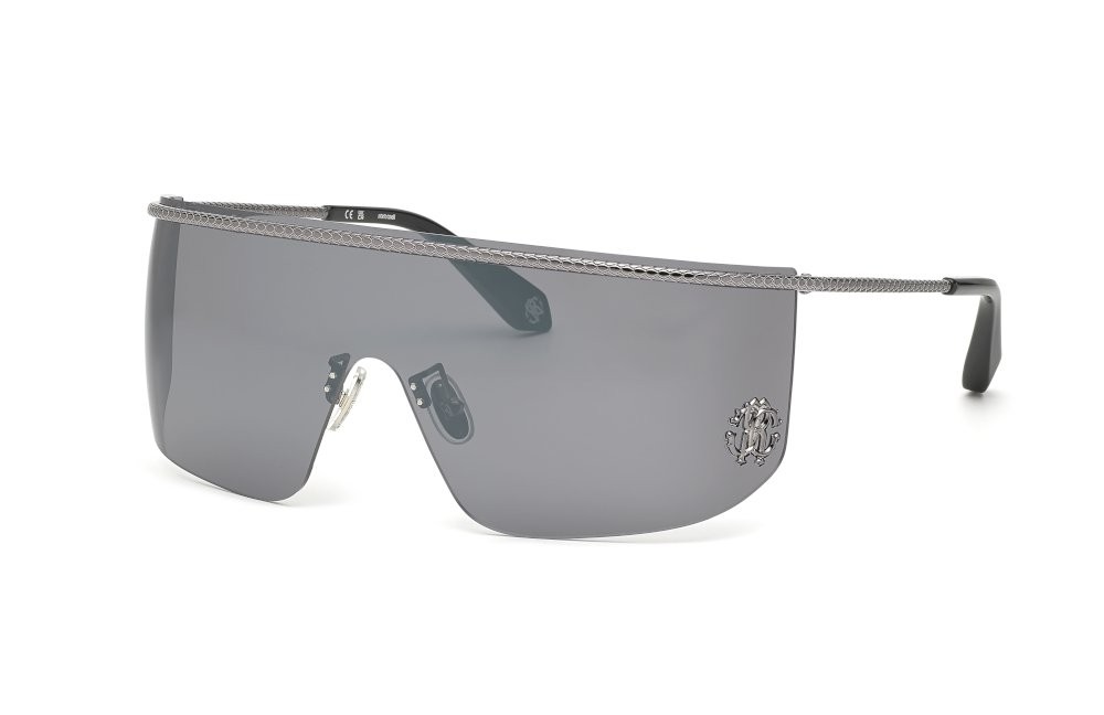 Sunglasses Roberto Cavalli SRC012M (530X) color nero lucido totale lenses smoke - mirror silver