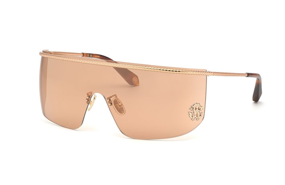 Sunglasses Roberto Cavalli SRC012M (8FCX) color oro ramato lucido lenses brown - mirror gold