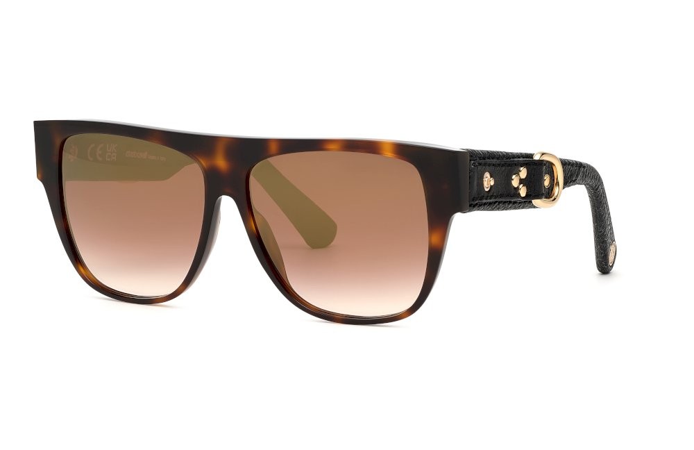 Occhiali da sole Roberto Cavalli SRC013 (0748) colore avana scura maculata arancio lenti brown grad. mirror gold