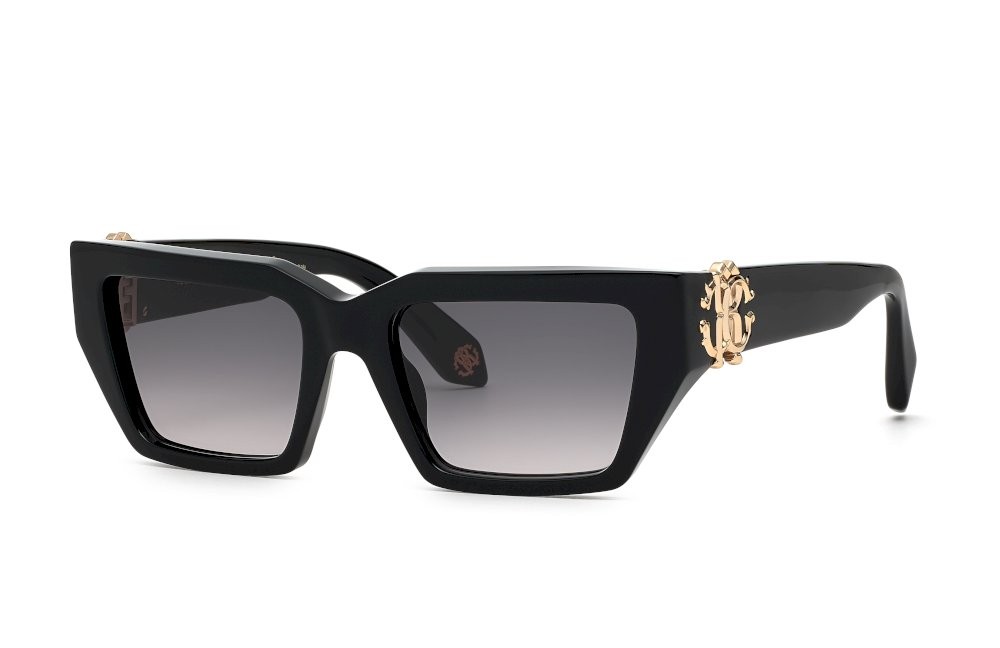Occhiali da sole Roberto Cavalli SRC016M (0700) colore nero lucido lenti smoke gradient