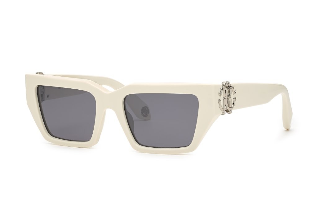 Occhiali da sole Roberto Cavalli SRC016M (847X) colore bianco neve lucido lenti smoke - mirror silver