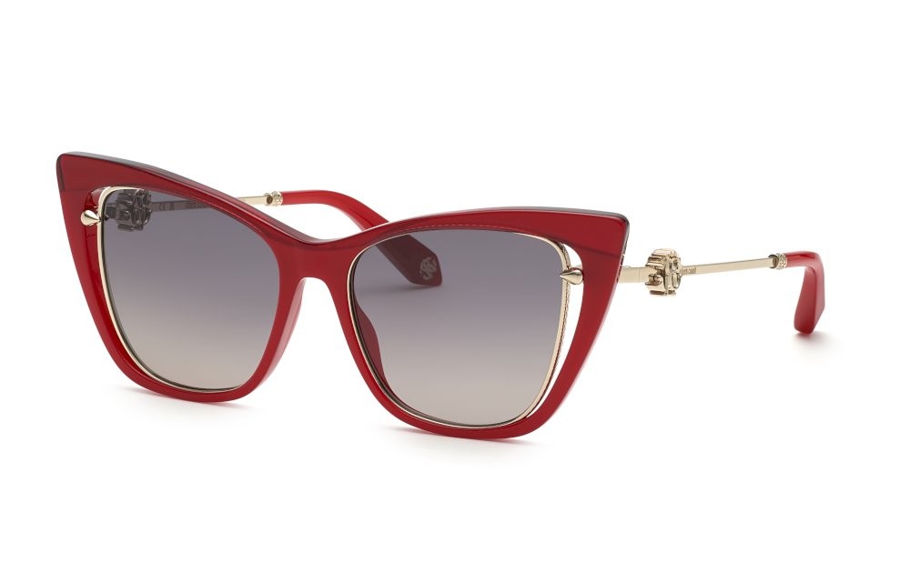 Sunglasses Roberto Cavalli SRC033V (09EZ) color rosso pieno lucido lenses smoke gradient smoke