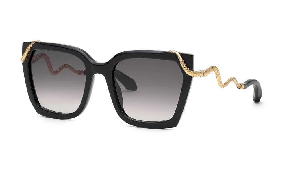 Sunglasses Roberto Cavalli SRC034M (0700) color nero lucido lenses smoke gradient