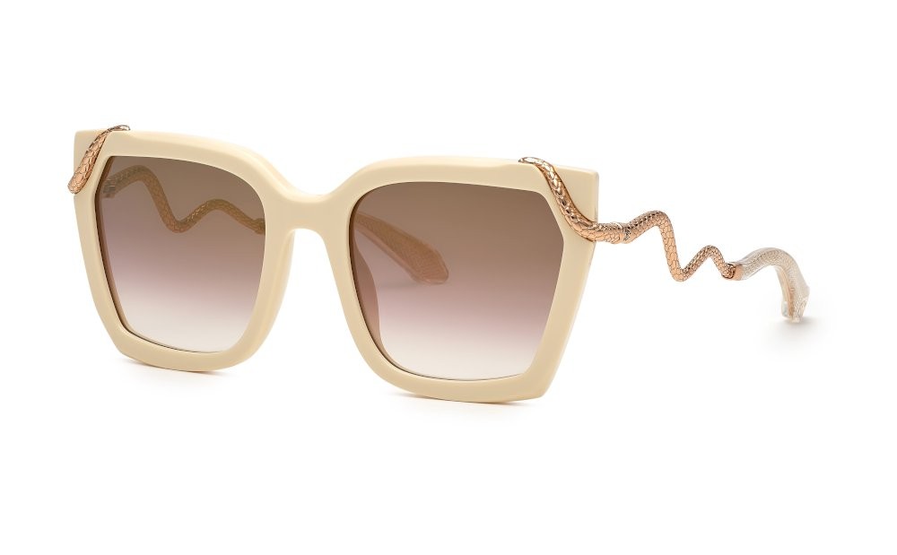 Occhiali da sole Roberto Cavalli SRC034M (9X7G) colore beige pieno lucido lenti brown grad.mirror grad.gold