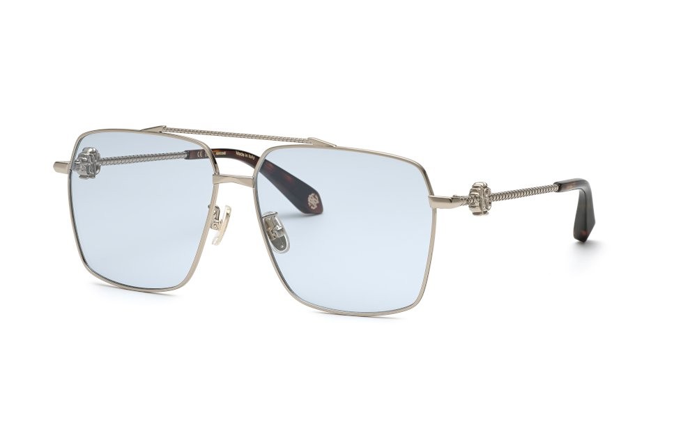 Occhiali da sole Roberto Cavalli SRC036V (08FF) colore oro grigio lucido lenti blu