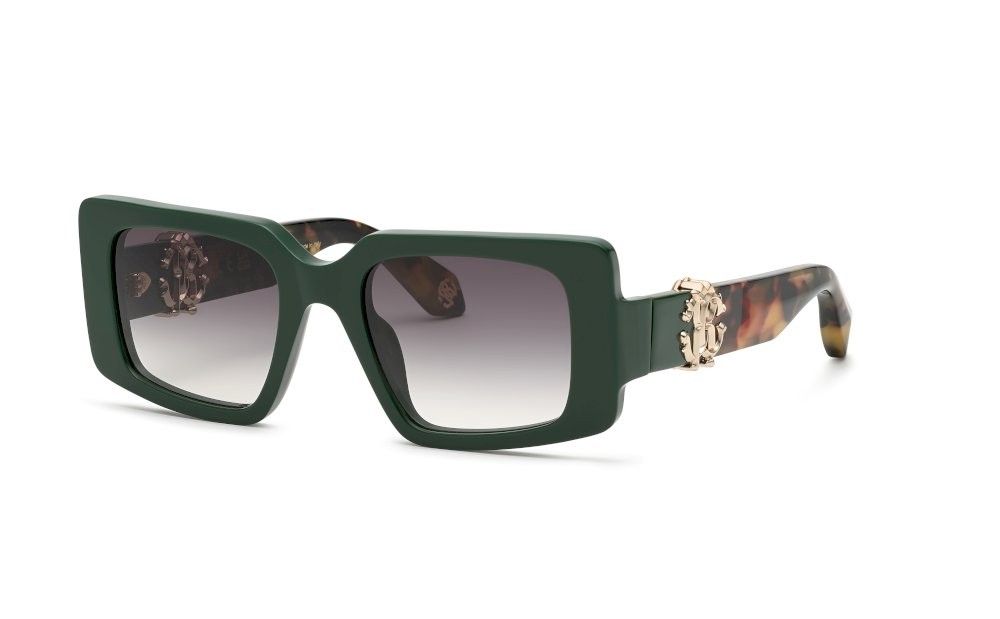 Sunglasses Roberto Cavalli SRC039M (0D80) color verde pieno lucido lenses smoke gradient