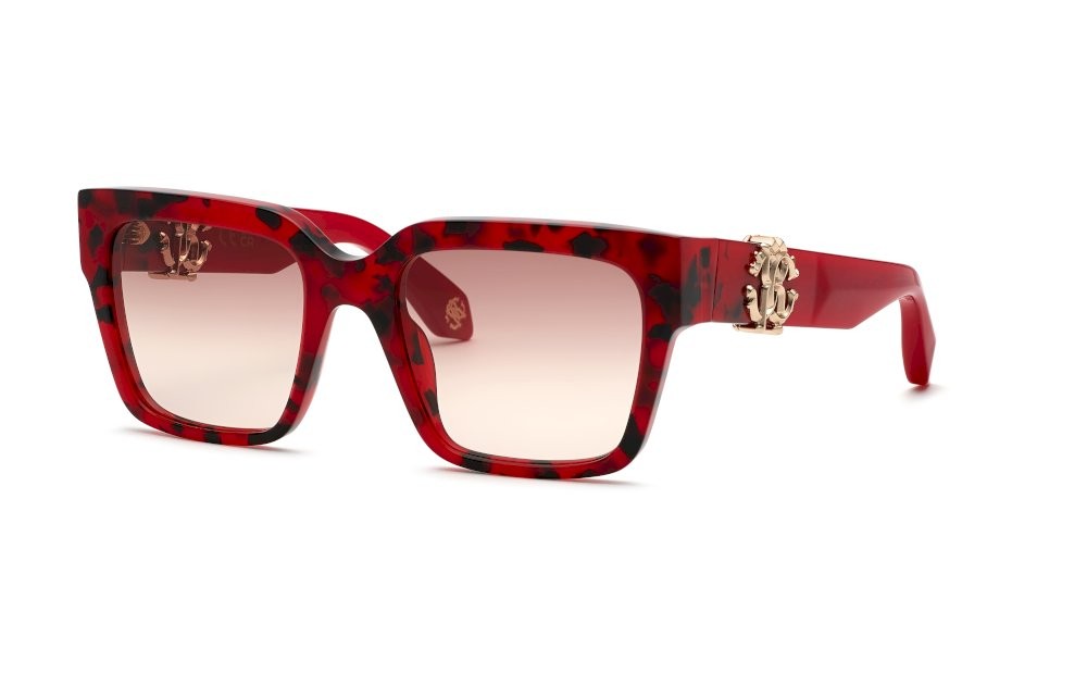 Sunglasses Roberto Cavalli SRC040M (07MT) color rosso lucido lenses brown gradient