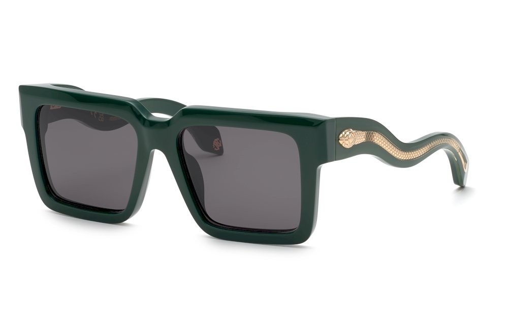 Occhiali da sole Roberto Cavalli SRC055 (0D80) colore verde pieno lucido lenti smoke