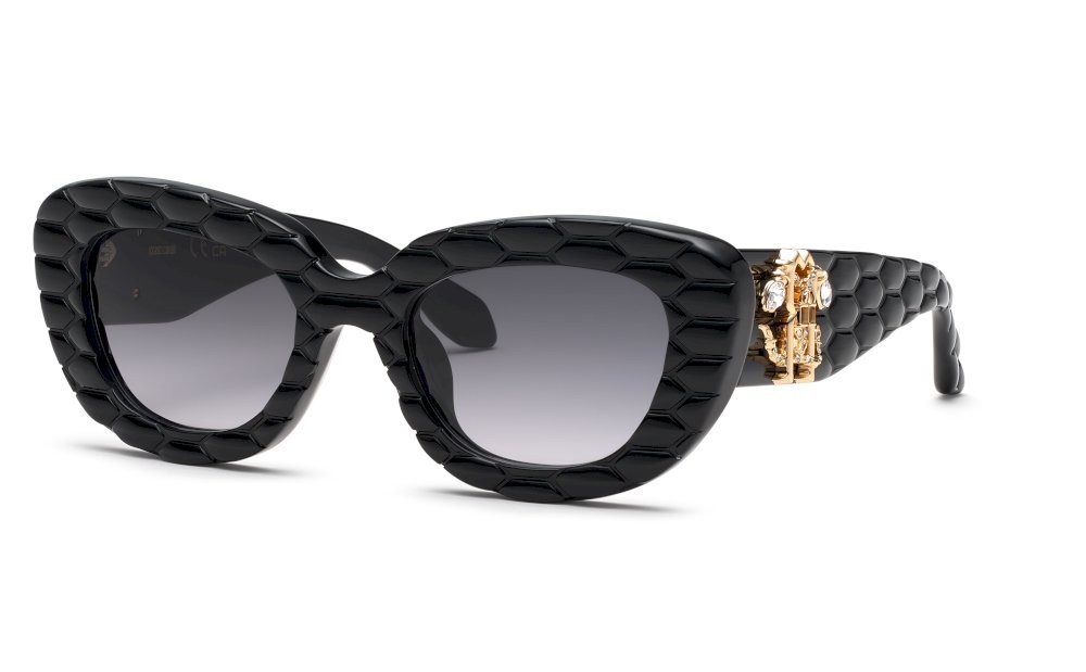 Sunglasses Roberto Cavalli SRC058S (0700) color nero lucido lenses smoke gradient