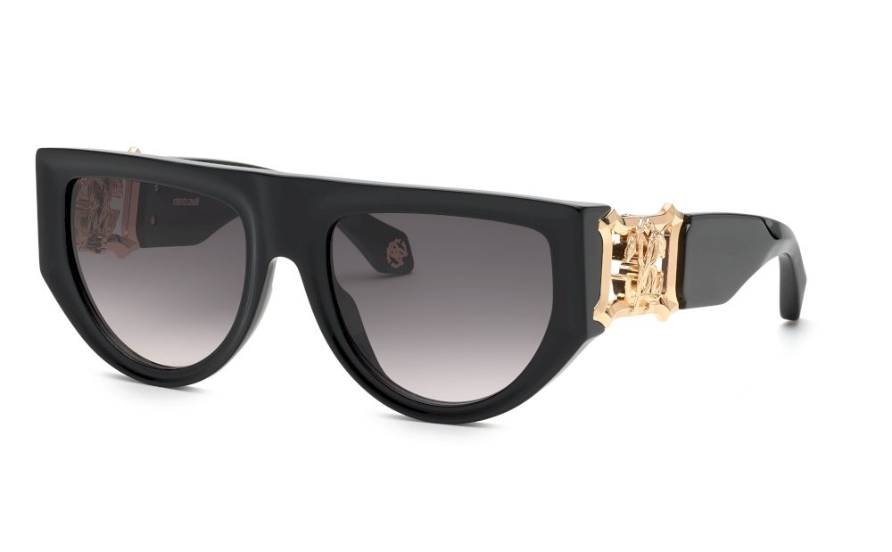 Sunglasses Roberto Cavalli SRC063 (0700) color nero lucido lenses smoke gradient