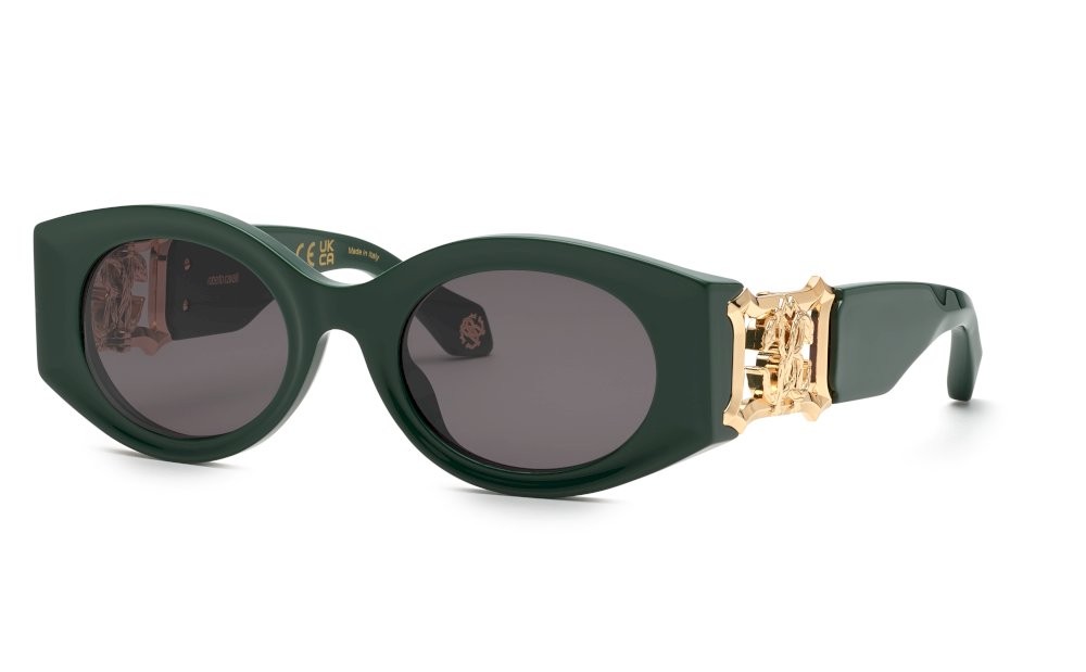 Sunglasses Roberto Cavalli SRC064 (0D80) color verde pieno lucido lenses smoke