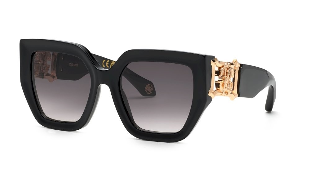 Sunglasses Roberto Cavalli SRC089 (0700) color nero lucido lenses smoke gradient