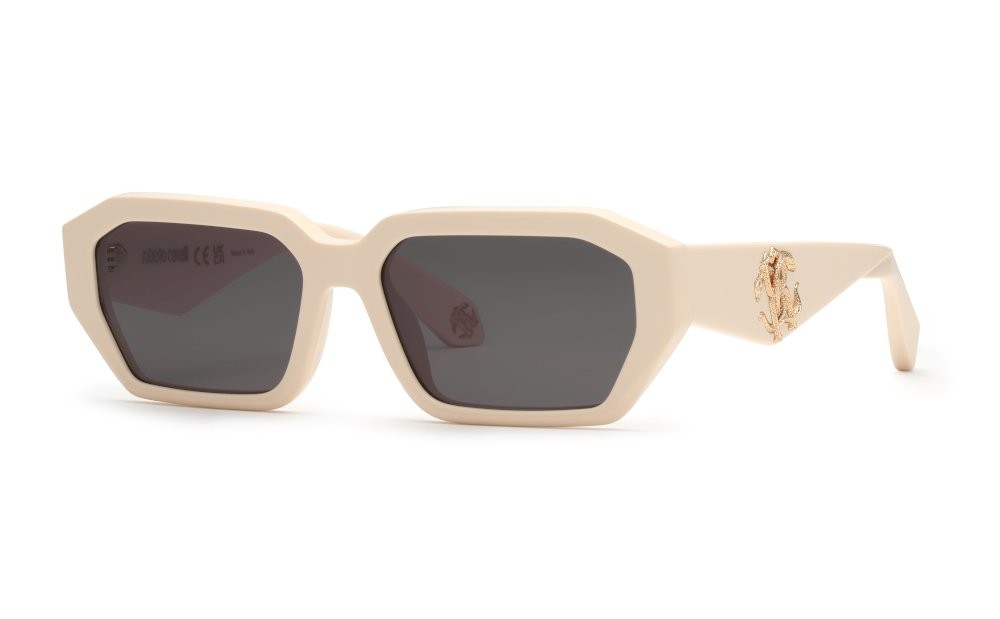 Occhiali da sole Roberto Cavalli SRC113 (09X7) colore panna pieno lucido lenti smoke