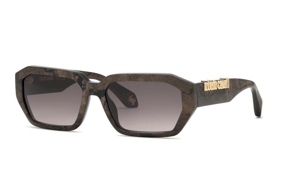 Occhiali da sole Roberto Cavalli SRC113V (0ANB) colore effetto legno marrone scuro lenti brown gradient pink