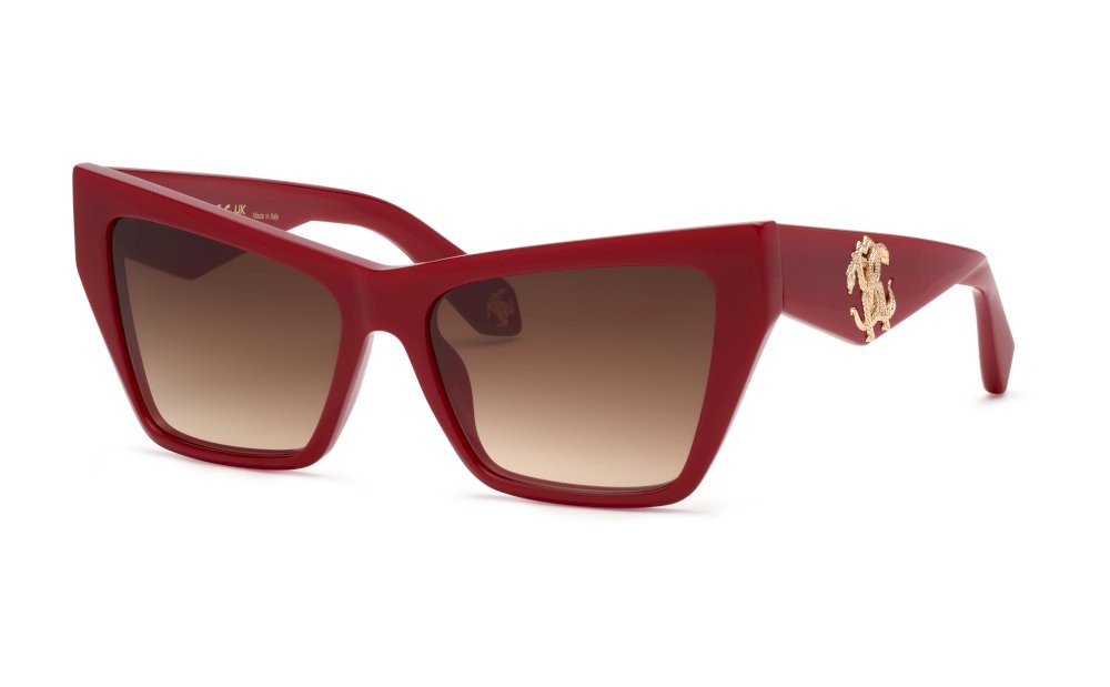 Occhiali da sole Roberto Cavalli SRC114 (09EZ) colore rosso pieno lucido lenti brown gradient