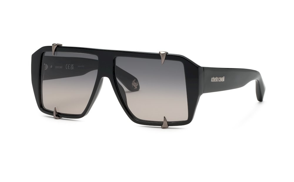 Occhiali da sole Roberto Cavalli SRC125V (700Y) colore nero lucido lenti smoke gradient smoke
