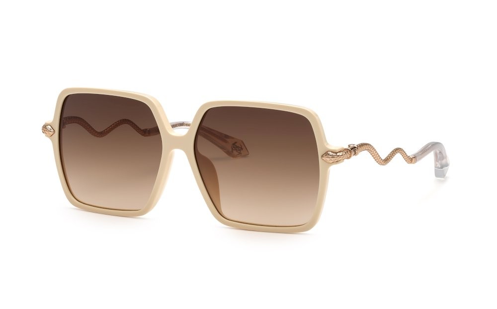 Occhiali da sole Roberto Cavalli SRC132 (09X7) colore panna pieno lucido lenti brown gradient