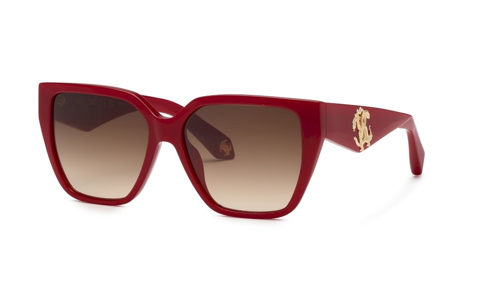 Sunglasses Roberto Cavalli SRC137 (09EZ) color rosso pieno lucido lenses brown gradient
