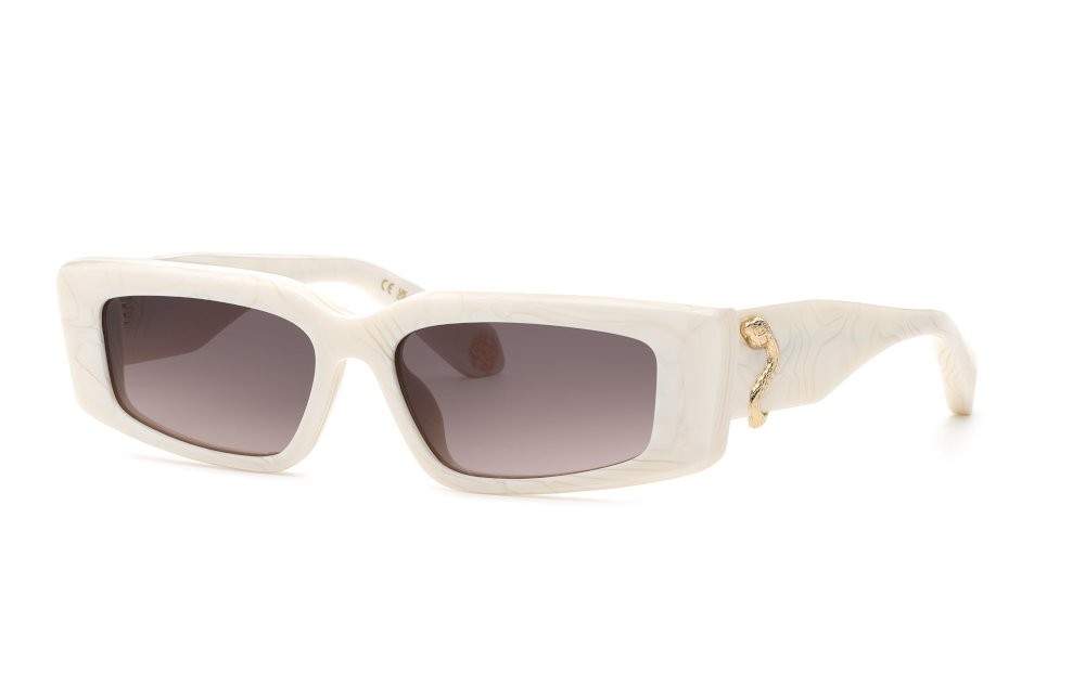 Sunglasses Roberto Cavalli SRC185 (07GU) color bianco perlato lucido lenses brown gradient pink