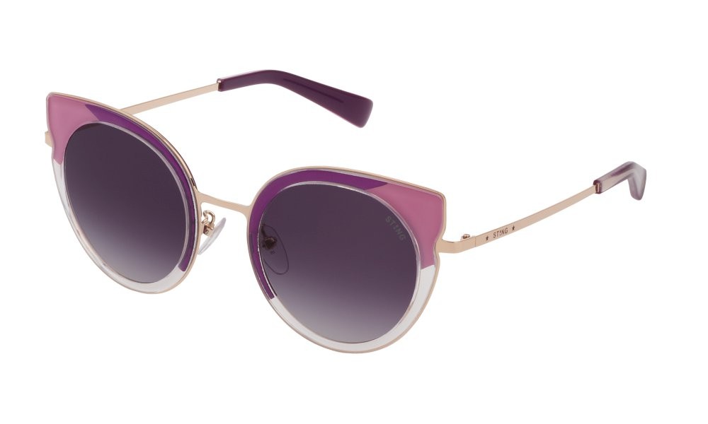 Occhiali da sole Sting Charming 1 SST324 (07PW) colore cristallo c/parti rosa  lenti violet gradient 