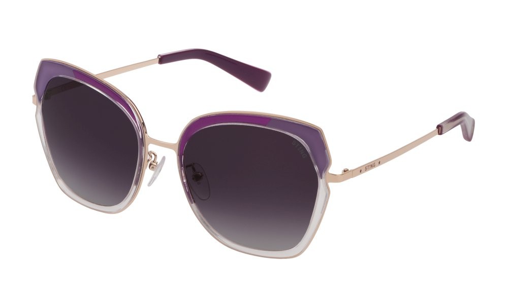 Occhiali da sole Sting Charming 2 SST325 (07PS) colore cristallo c/parti prugna lenti violet gradient 