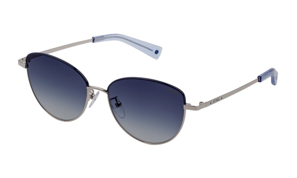 Occhiali da sole Sting Charming 7 SST361 (0E70) colore palladio lucido c/parti blu lenti blue gradient