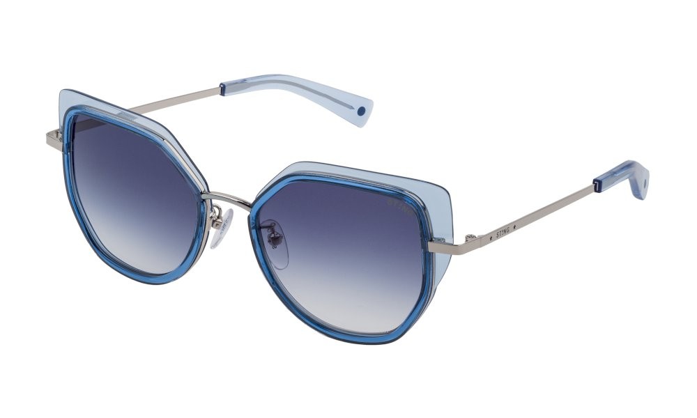 Occhiali da sole Sting Charming 8 SST362V (0514) colore palladio lucido c/parti blu lucido lenti blue gradient