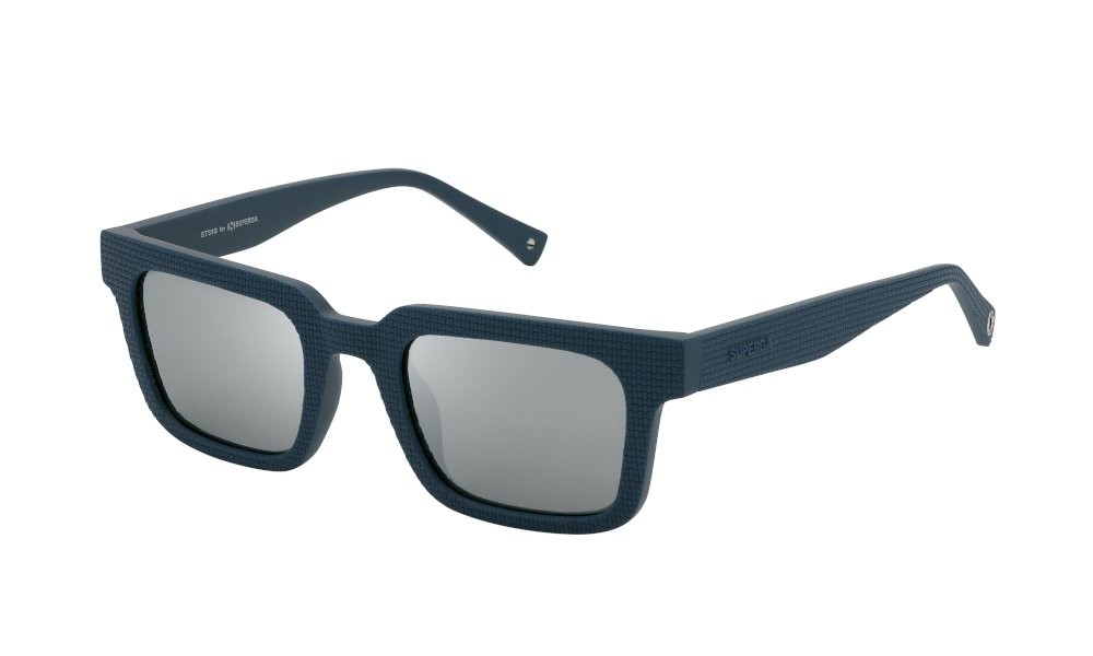 Occhiali da sole Sting SST435 (94BX) colore blu semiopaco lenti smoke / mirror silver