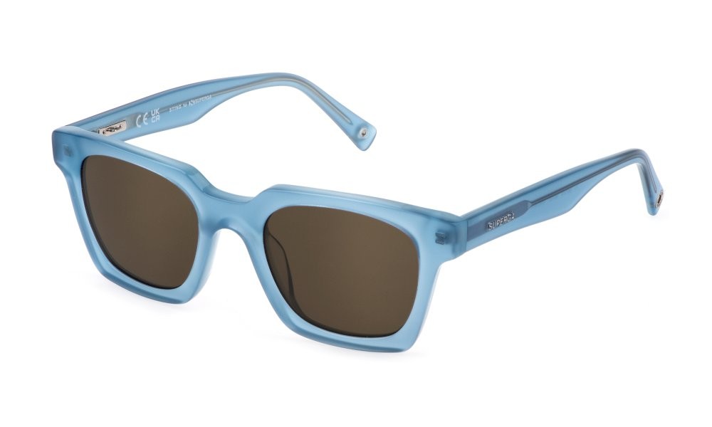 Occhiali da sole Sting SST476 (0939) colore top azzurro - azzurro opalino lucido lenti brown