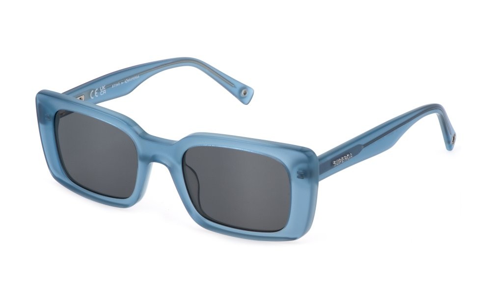 Occhiali da sole Sting SST477 (0939) colore top azzurro - azzurro opalino lucido lenti smoke 
