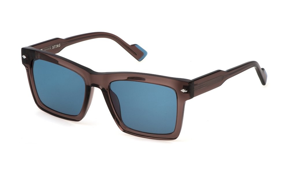 Occhiali da sole Sting SST512 (0AAK) colore marrone trasparente lucido lenti blue