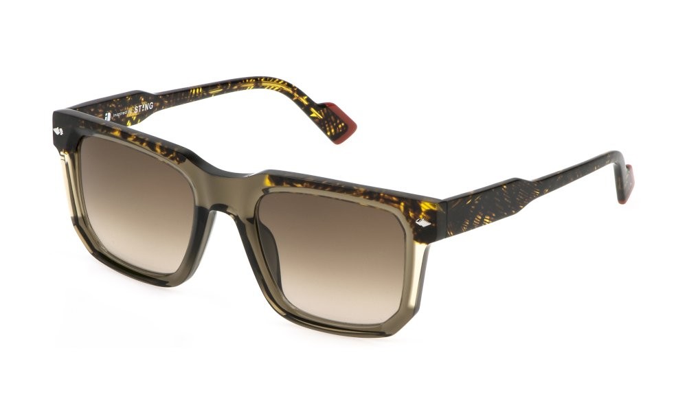 Occhiali da sole Sting SST518V (090Y) colore marrone oliva lucido lenti brown gradient brown