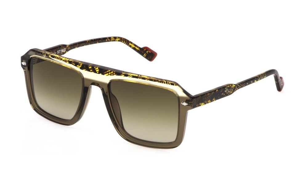 Occhiali da sole Sting SST519V (090Y) colore marrone oliva lucido lenti brown gradient brown