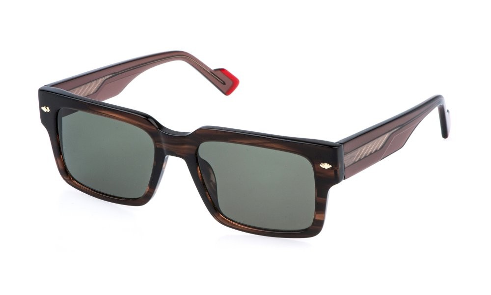 Occhiali da sole Sting SST557 (0GEQ) colore nero sfumato marrone/ocra striato lenti green