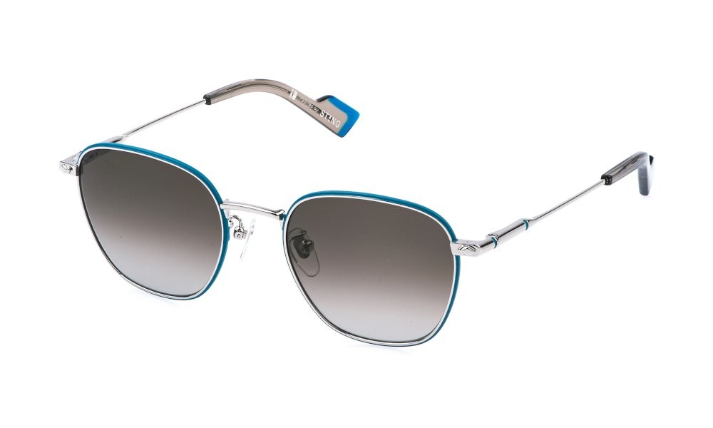 Occhiali da sole Sting SST561 (0S27) colore palladio lucido totale c/parti turchese lenti brown gradient