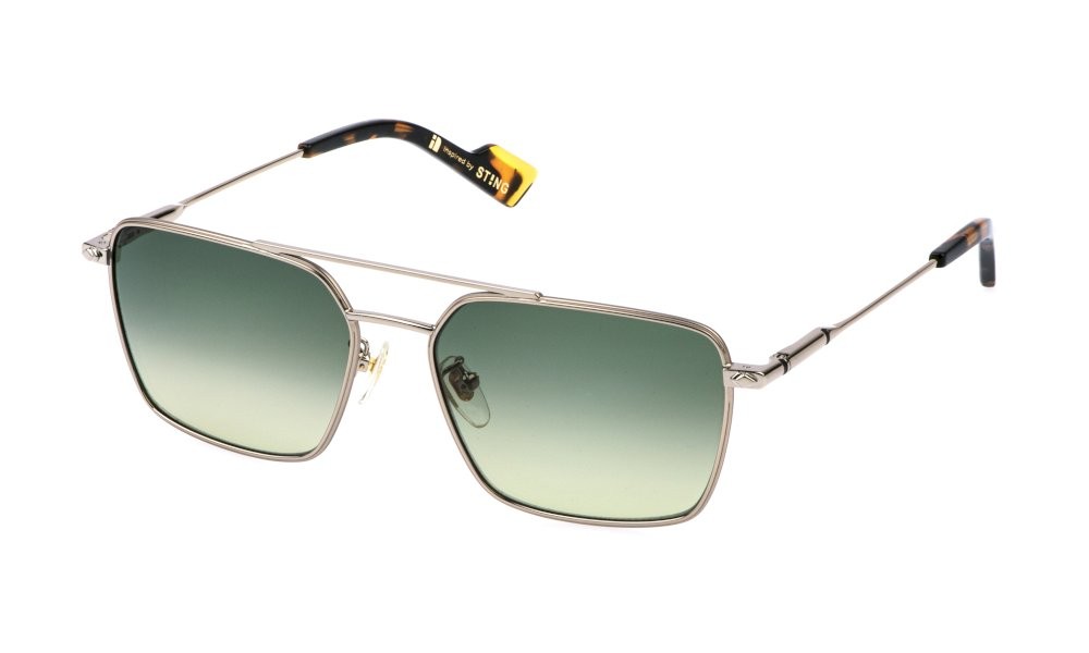 Occhiali da sole Sting SST562 (08L7) colore oro grigio lucido c/parti sabbiato e/o o lenti green gradient green
