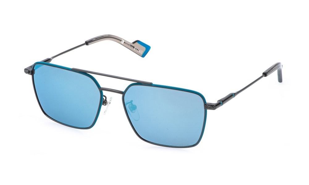 Occhiali da sole Sting SST562 (584Y) colore bachelite lucida c/parti sabbiate o opac lenti smoke/mirror blue