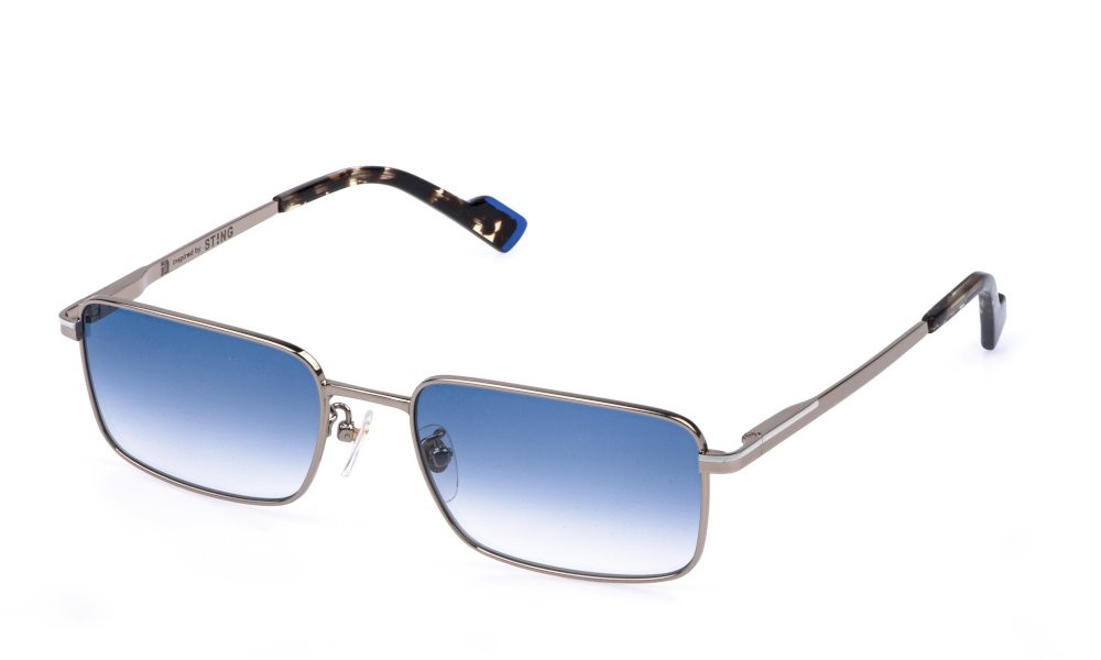 Occhiali da sole Sting SST580 (02A8) colore oro grigio lucido c/parti colorate lenti blue gradient