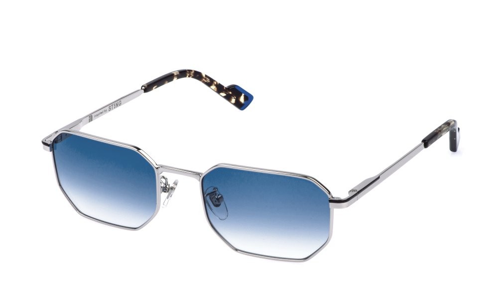 Occhiali da sole Sting SST581 (0K07) colore palladio lucido c/parti nero semilucido lenti blue gradient