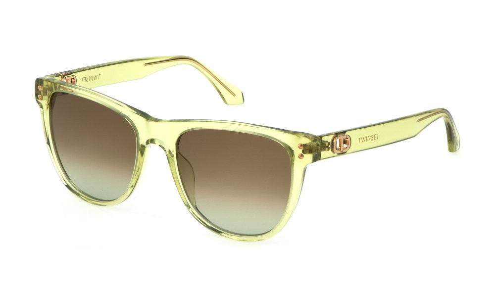 Occhiali da sole Twinset STW004 (07QT) colore verde lime trasparente lucido lenti brown grad. green