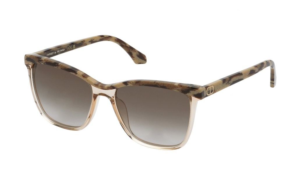 Sonnenbrillen Twinset STW021V (09TU) farbe pesca trasparente lucido gläser brown grad.