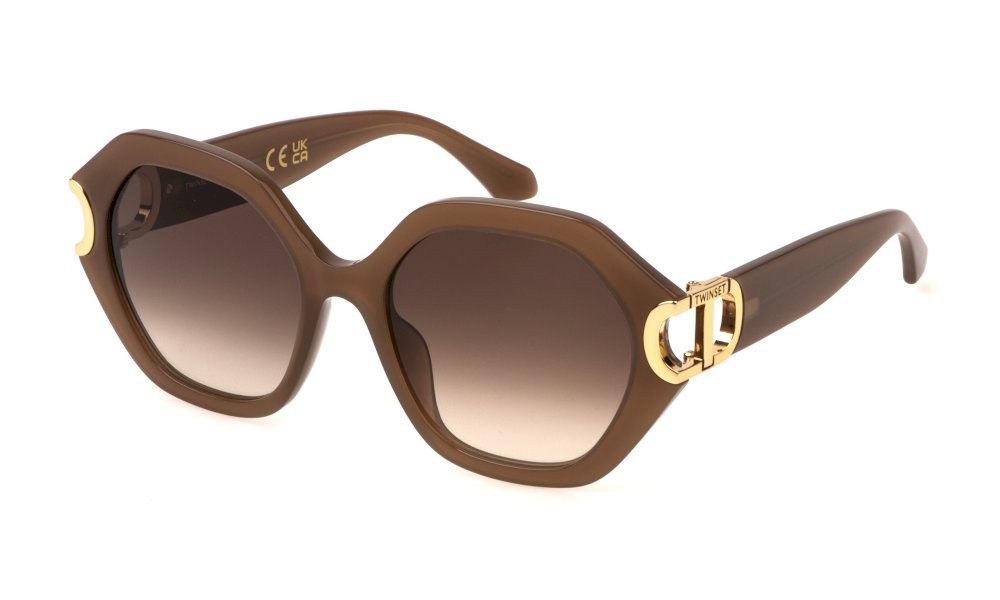 Sunglasses Twinset STW063 (03G9) color rosa cipria opalino lucido lenses brown gradient brown