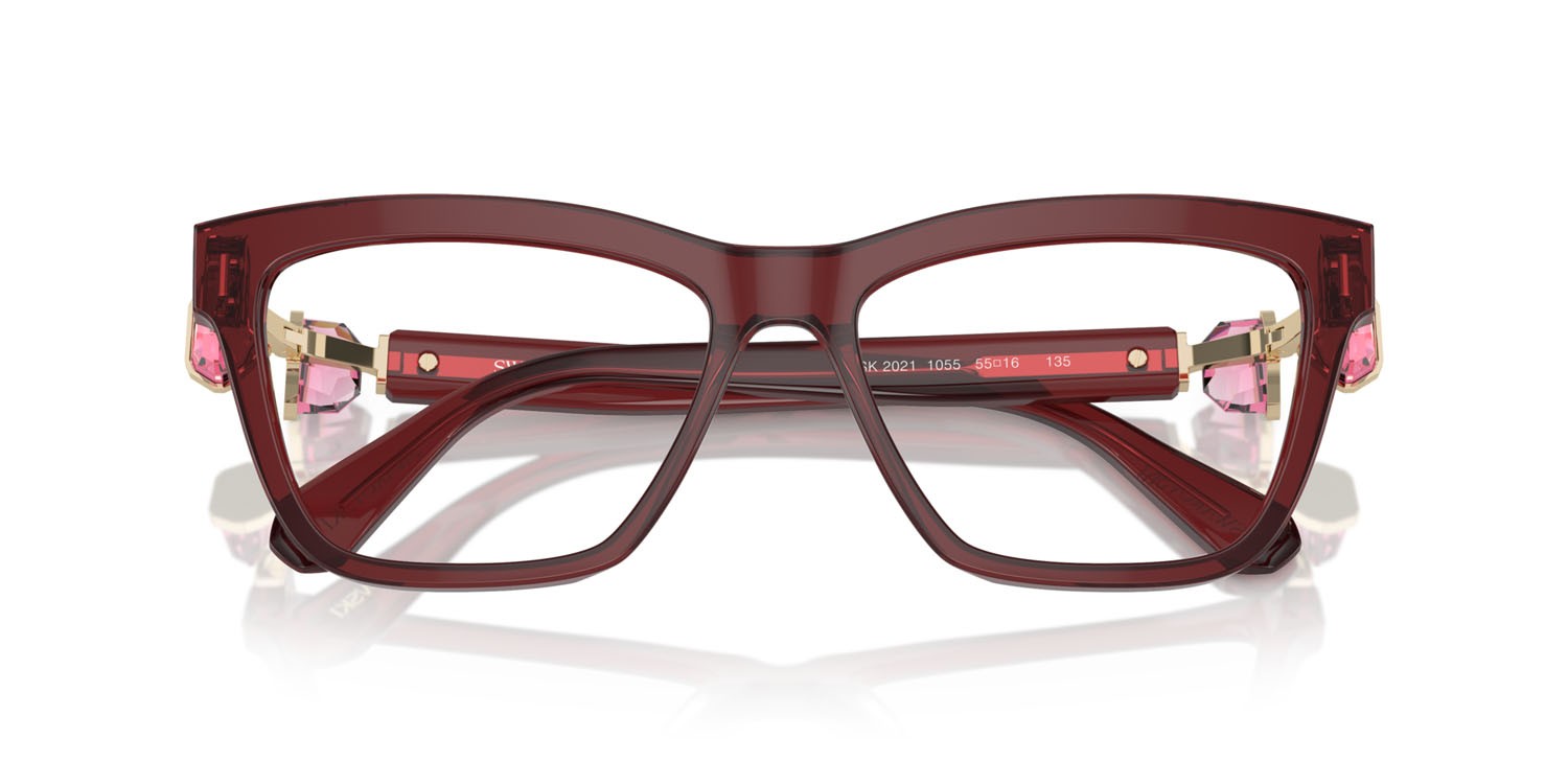 Eyeglasses Swarovski SK 2021 (1055) color borgogna trasparente shape square lenses lente demo