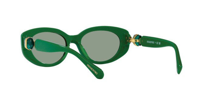 Sunglasses Swarovski SK 6002 (10079C) color verde scuro shape oval lenses azzurro con specchiatura argento interna