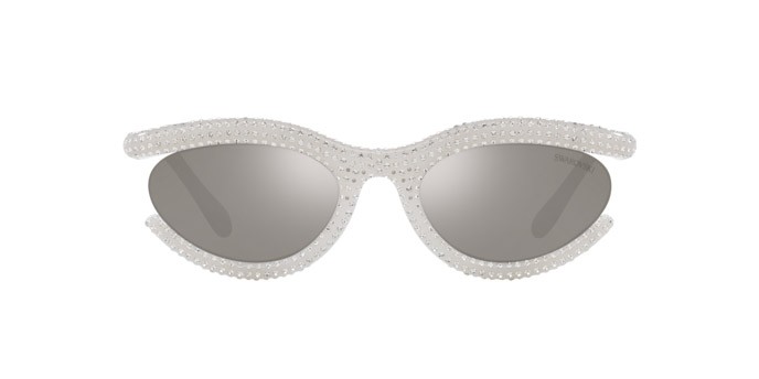 Sonnenbrillen Swarovski SK 6006 (10336G) farbe bianco perlaceo form oval gläser grigio chiaro specchiato argento