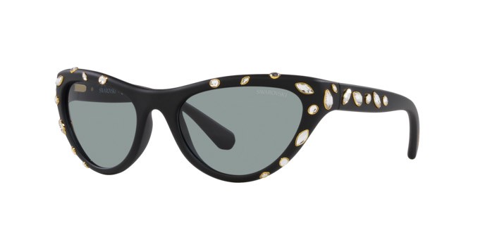 Occhiali da sole Swarovski SK 6007 (1020/1) colore nero opaco forma cat eye lenti grigio scuro