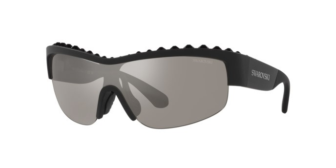 Occhiali da sole Swarovski SK 6014 (10016G) colore nero opaco forma irregolare lenti grigio chiaro specchiato argento