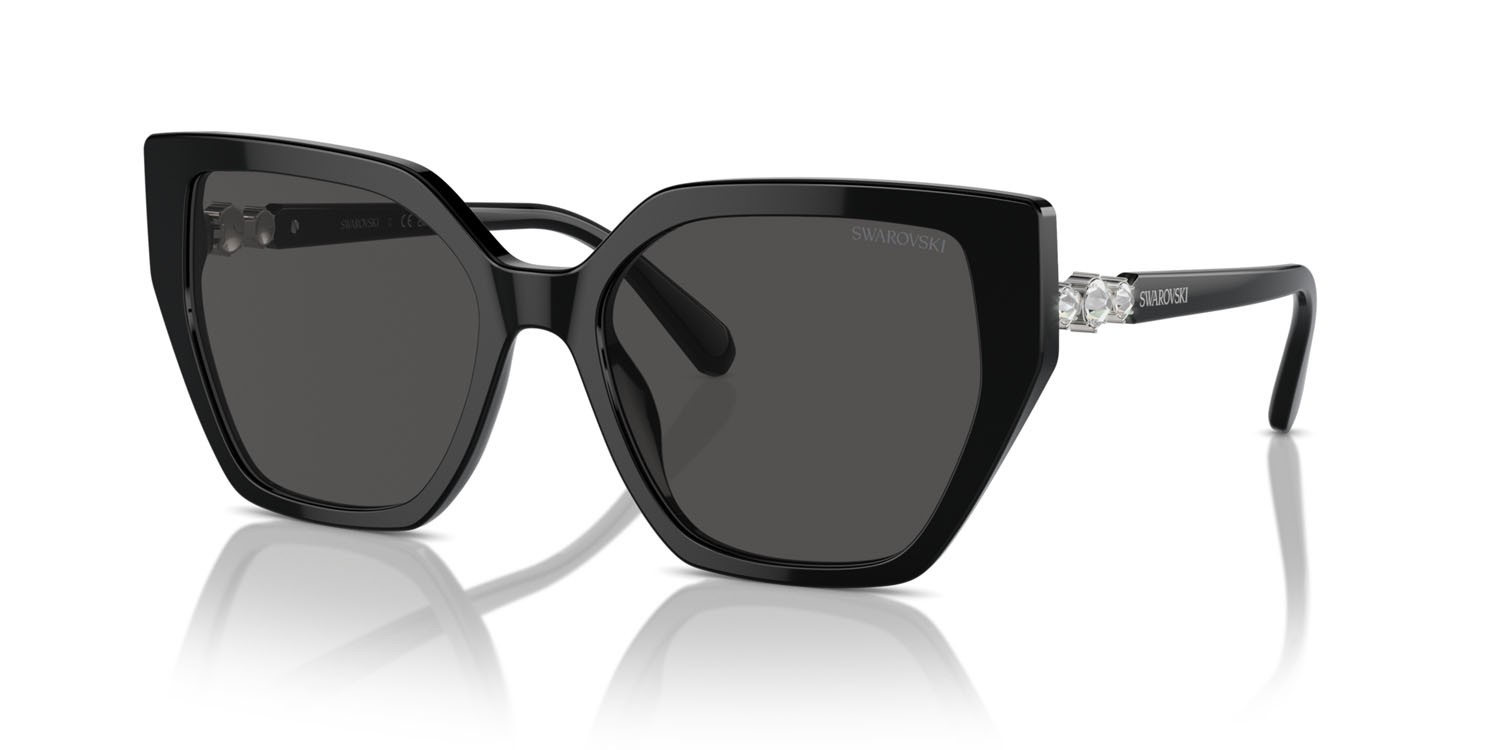 Sunglasses Swarovski SK 6016 (100187) color nero shape irregular lenses grigio scuro