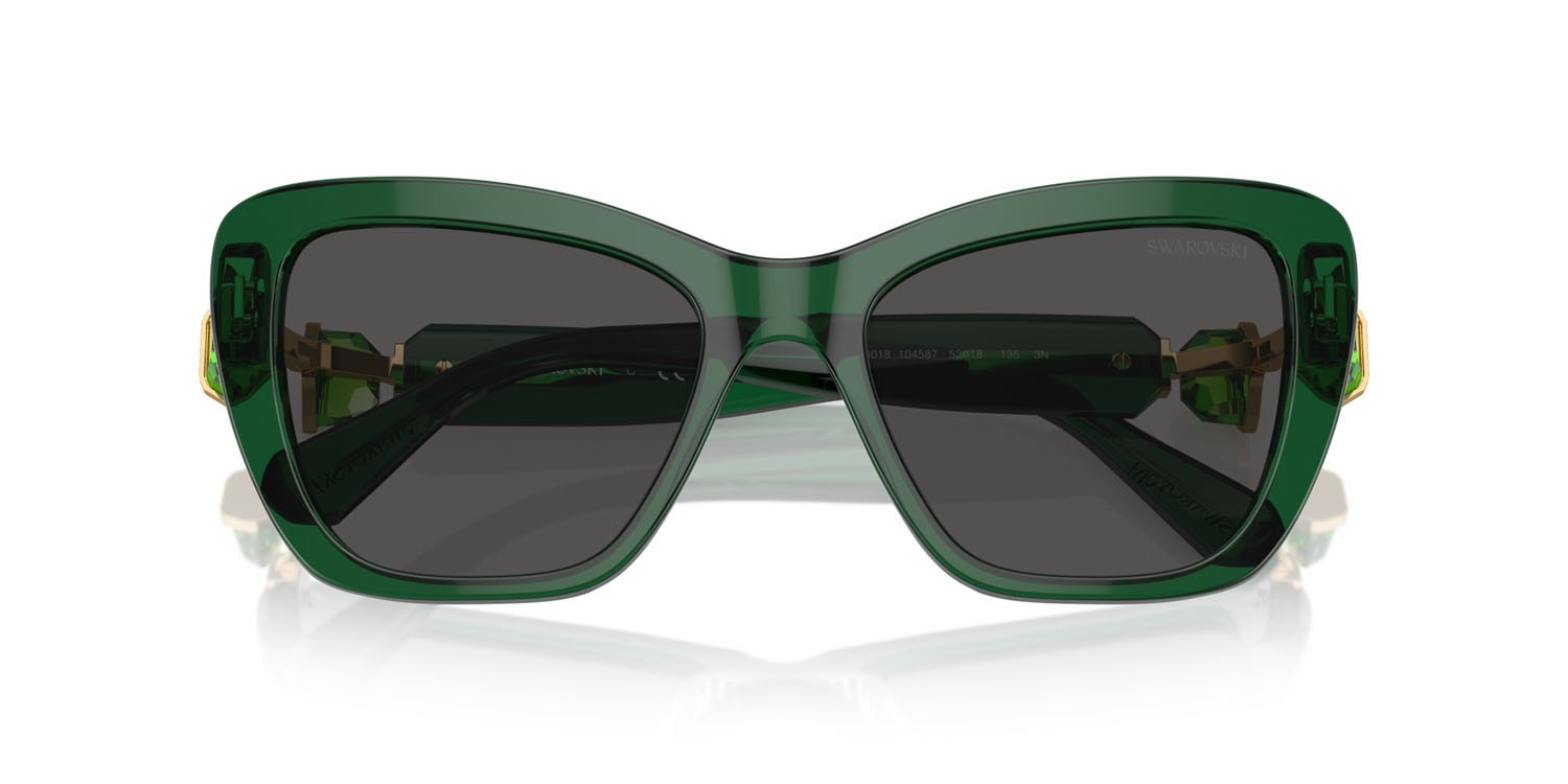 Sunglasses Swarovski SK 6018 (104587) color verde scuro trasparente shape cat eye lenses grigio scuro
