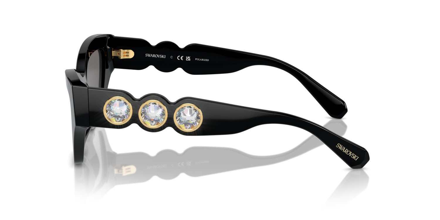 Sunglasses Swarovski SK 6021 (100181) color nero shape irregular lenses polarized grigio scuro
